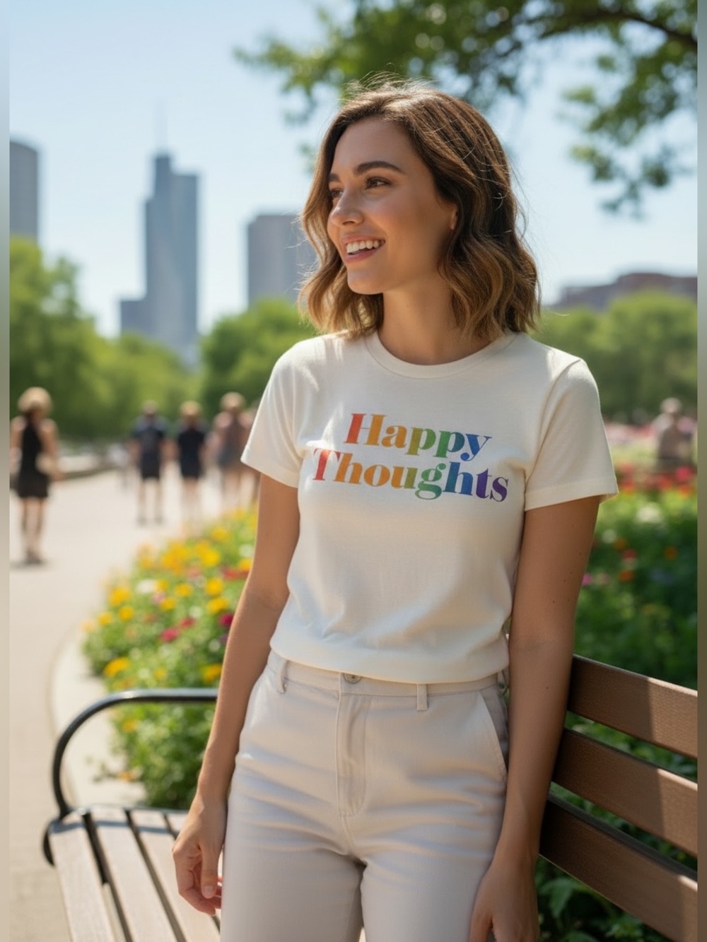 Chaser NWT classic 100% cotton Happy Thoughts rainbow graphic T-shirt size small